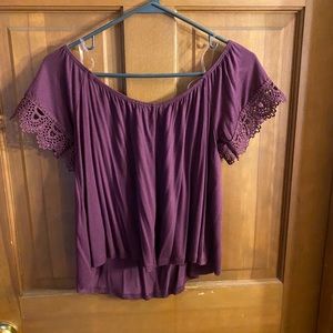 Burgundy off the shoulder crop top